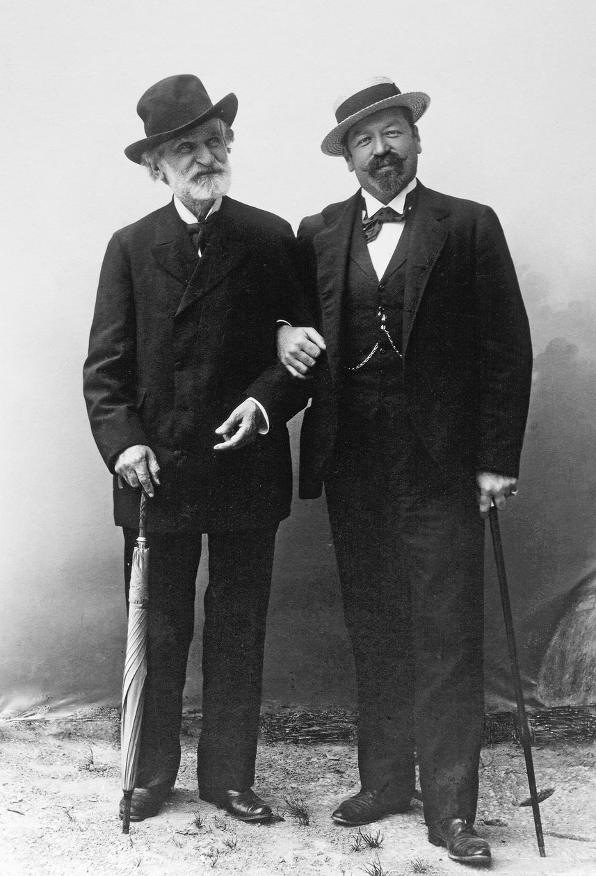 Giuseppe Verdi, compositor italiano (1813-1901), e o tenor Francesco Tamagno (1850-1905) em Montecatini no final do século XIX. de Unknown photographer