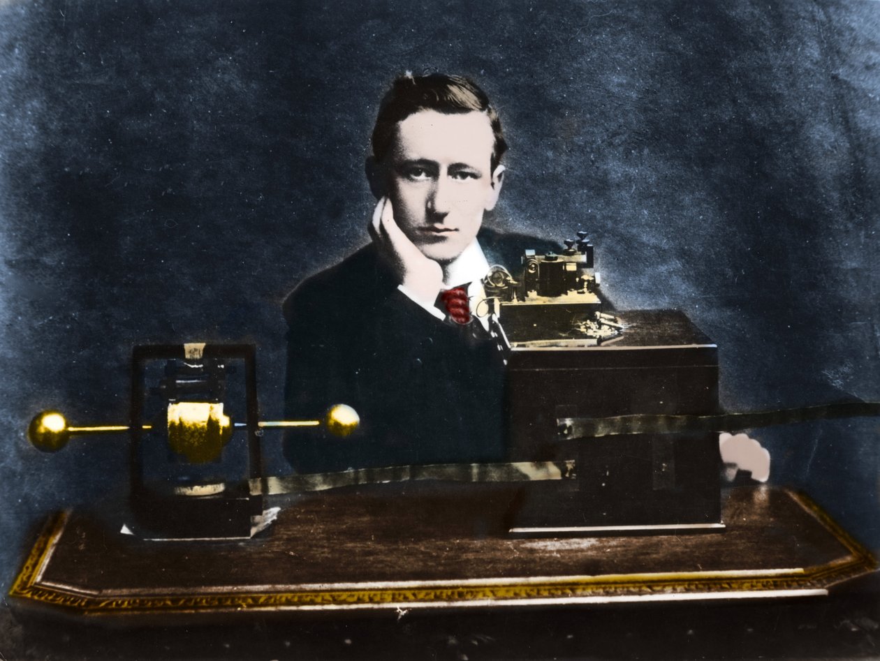 Guglielmo Marconi (1874-1937), físico e inventor italiano na Inglaterra em 1896. de Unknown photographer