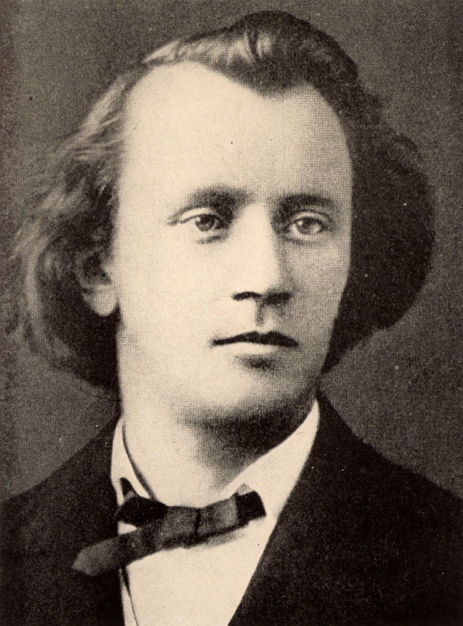 Johannes Brahms (1833-1897) compositor alemão, meio-tom em 1866 (gravura) de Unknown photographer