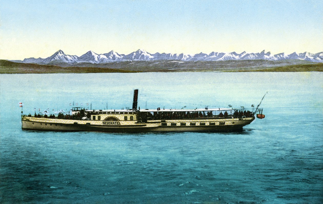 Lago Neuchatel (França, Suíça): o barco a vapor Salon) 1913 (cartão postal) de Unknown photographer