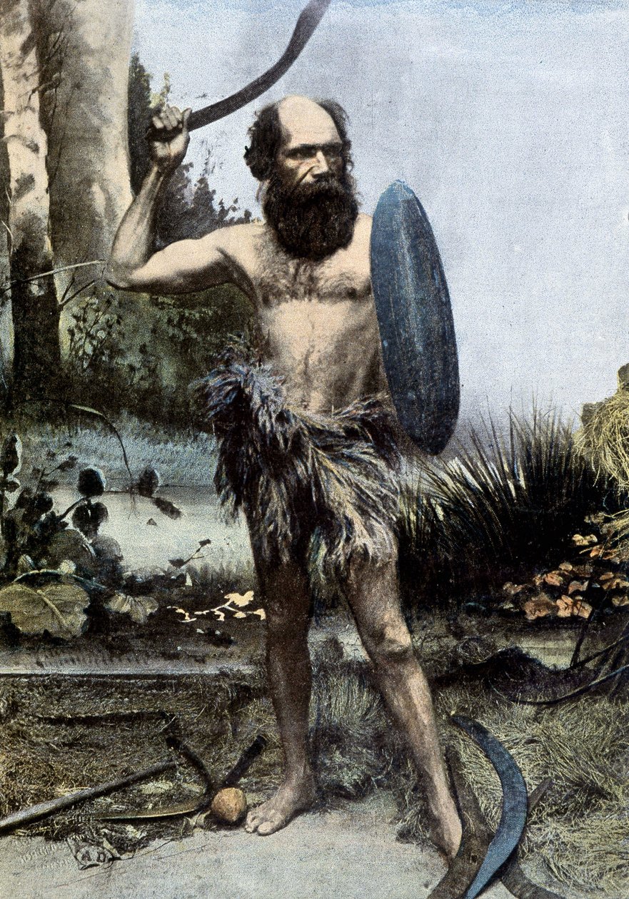 Arma nativa australiana de um bumerangue - autocromo de Unknown photographer