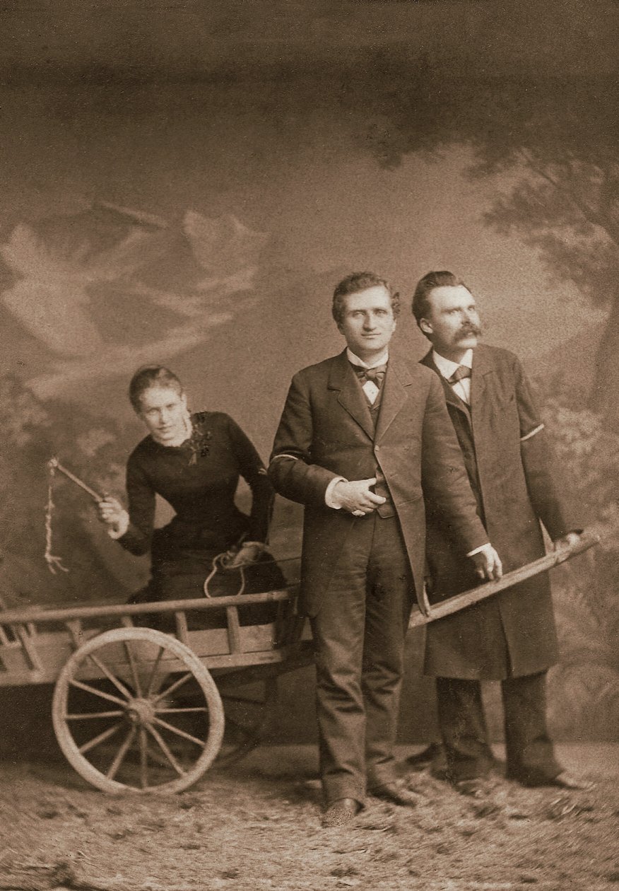 Paul Ree (1849-1901) Filósofo inglês - Lou Andreas-Salome (1861-1937) (Andreas Salome) Psicanalista russo - Friedrich Nietzsche (1844-1900) Filósofo alemão - Maio de 1882 (Lucerna, Atelier Jules Bonnet) de Unknown photographer