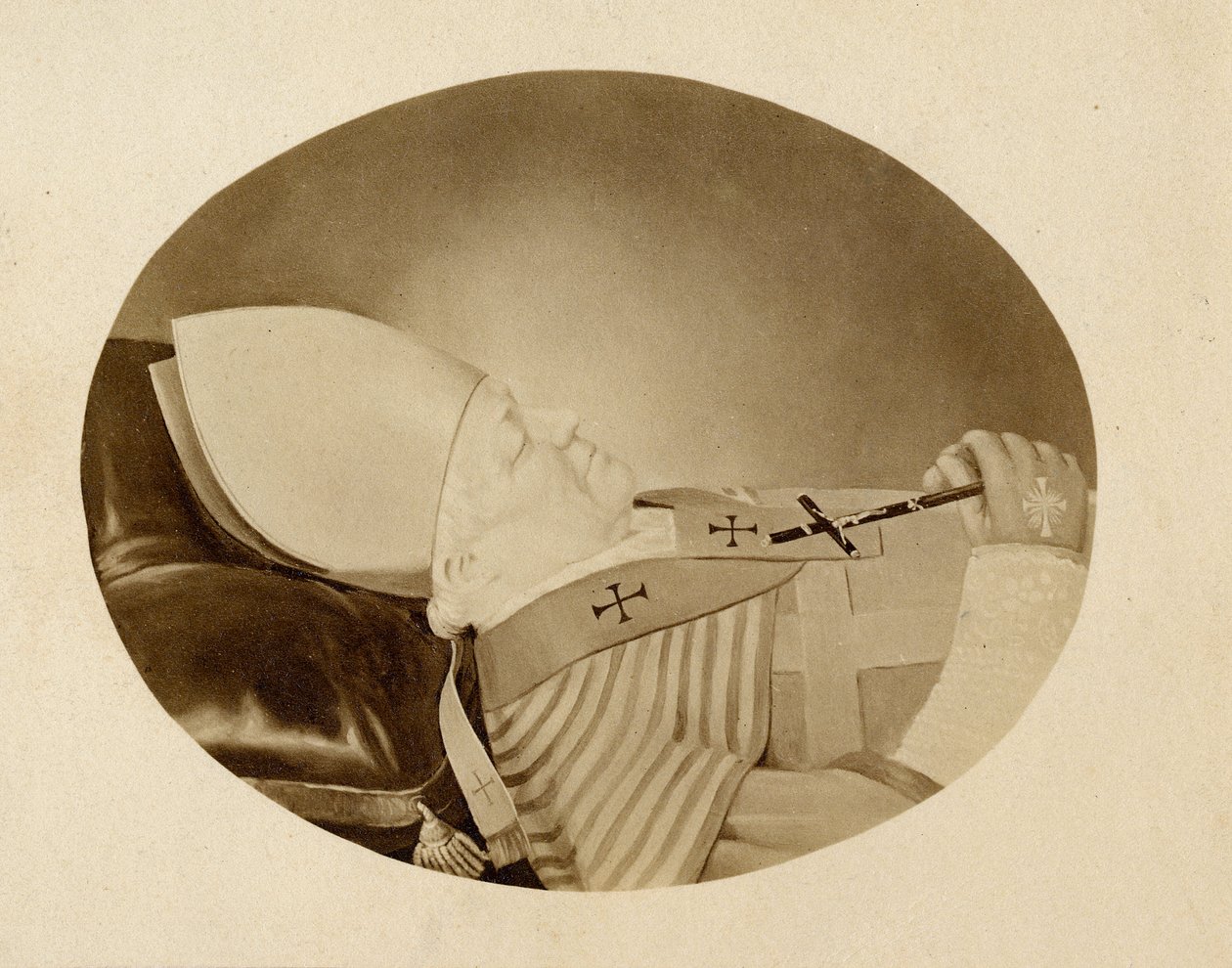 Papa Pio IX (1792-1878) no seu leito de morte em 1878 - Papa Pio IX no seu leito de morte de Unknown photographer