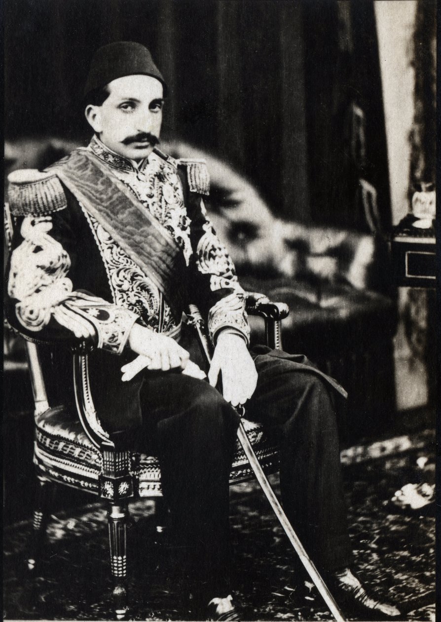 Retrato de Abdulhamid II (1842-1918), Sultão do Império Otomano (foto a p/b) de Unknown photographer