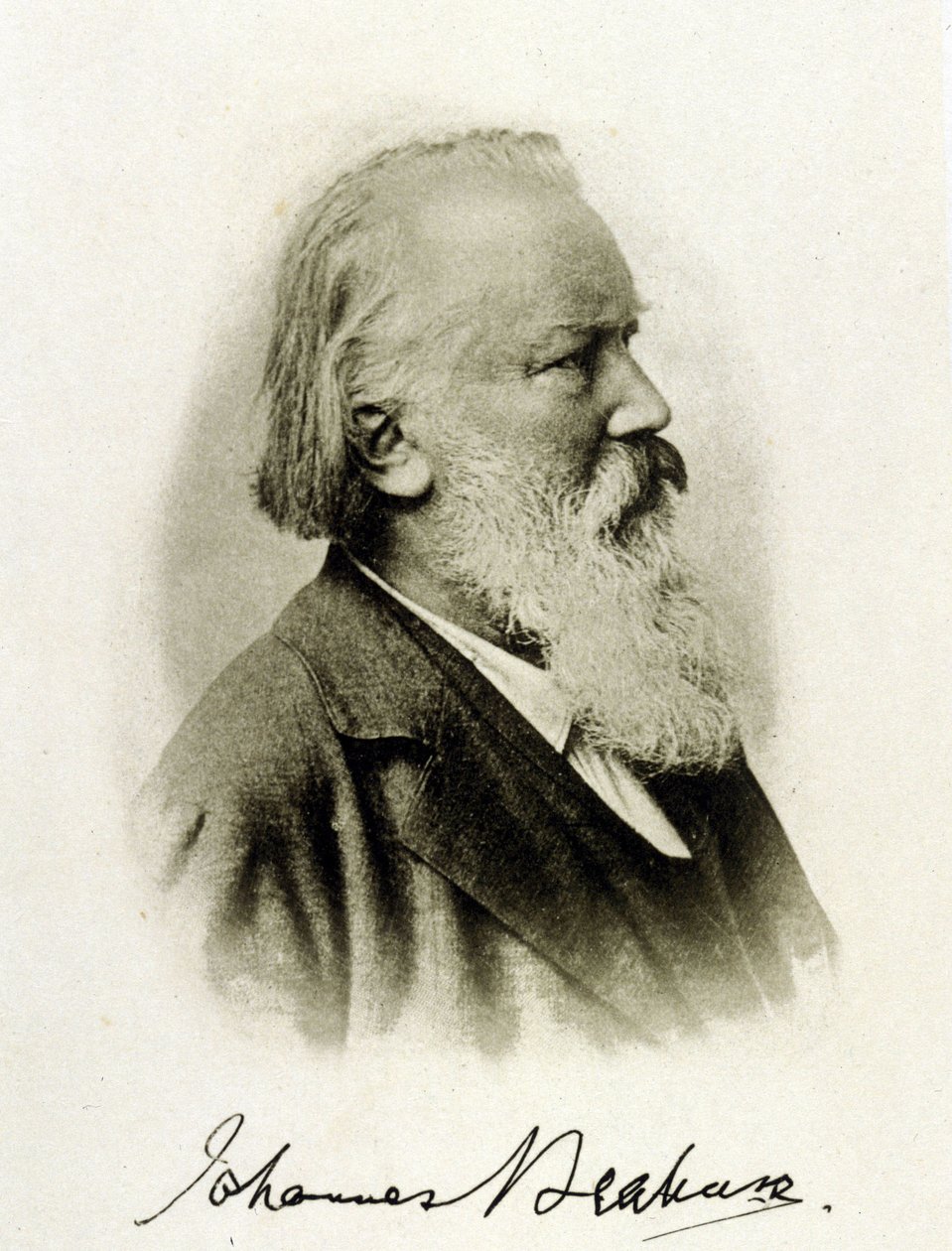 Retrato de Johannes Brahms (1833 - 1897), compositor alemão numa fotografia de autógrafo. de Unknown photographer
