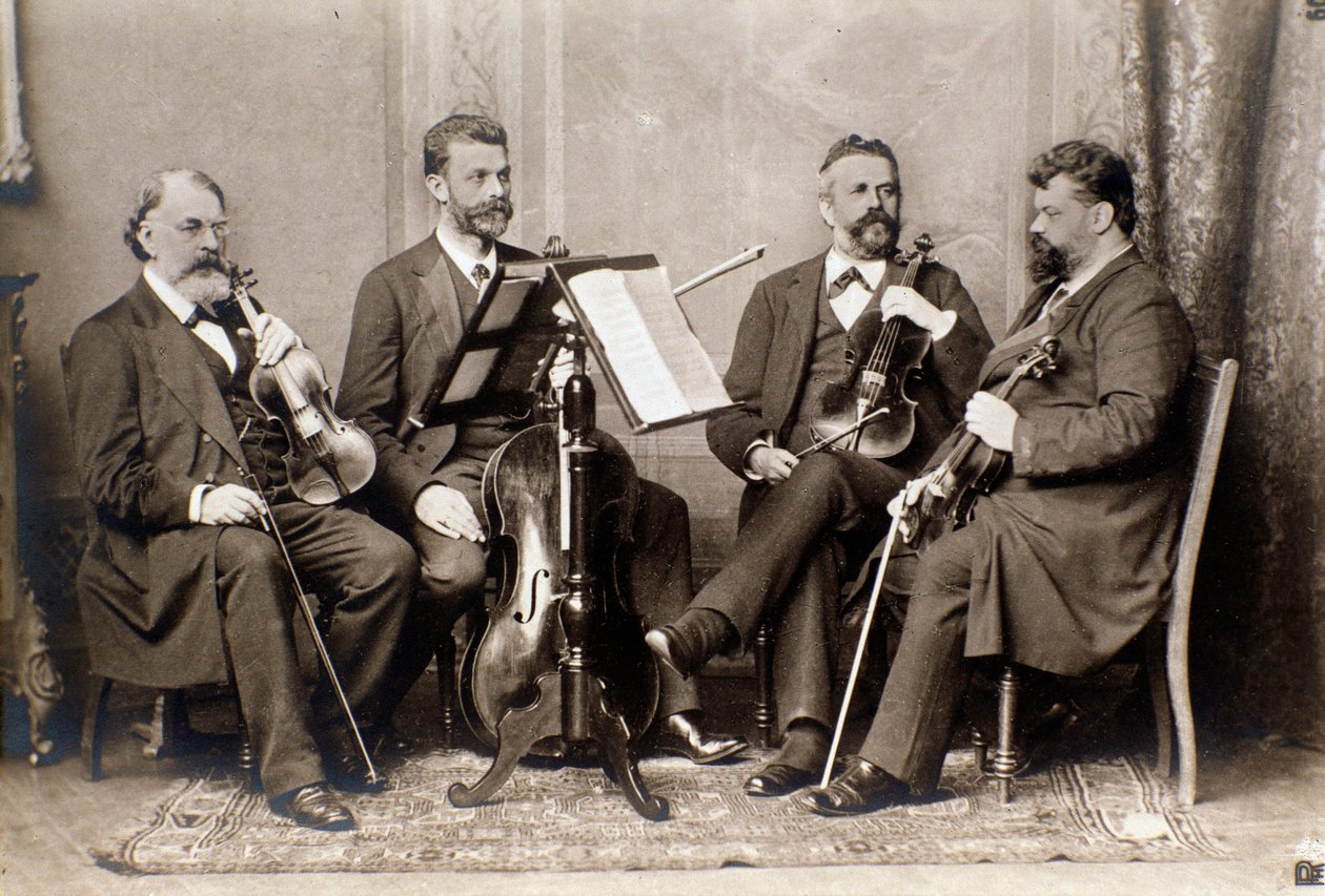 Retrato dos membros do quarteto Joachim, c. 1900 (fotografia a preto e branco) de Unknown photographer