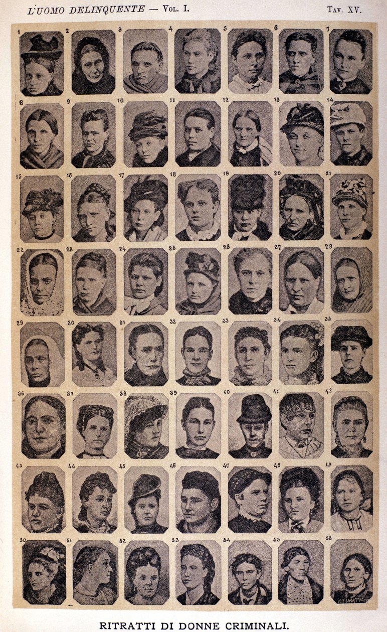 Retratos de mulheres criminosas. Álbum de fotografias reunidas por Cesare Lombroso (1835-1909), criminólogo italiano: "O homem criminoso" de Unknown photographer