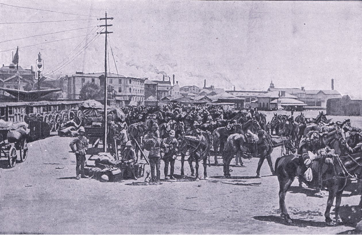 Reforços desembarcados em Capetown, de After Pretoria: The Guerilla War publicado pela Harmsworth Bros Limited de Unknown photographer