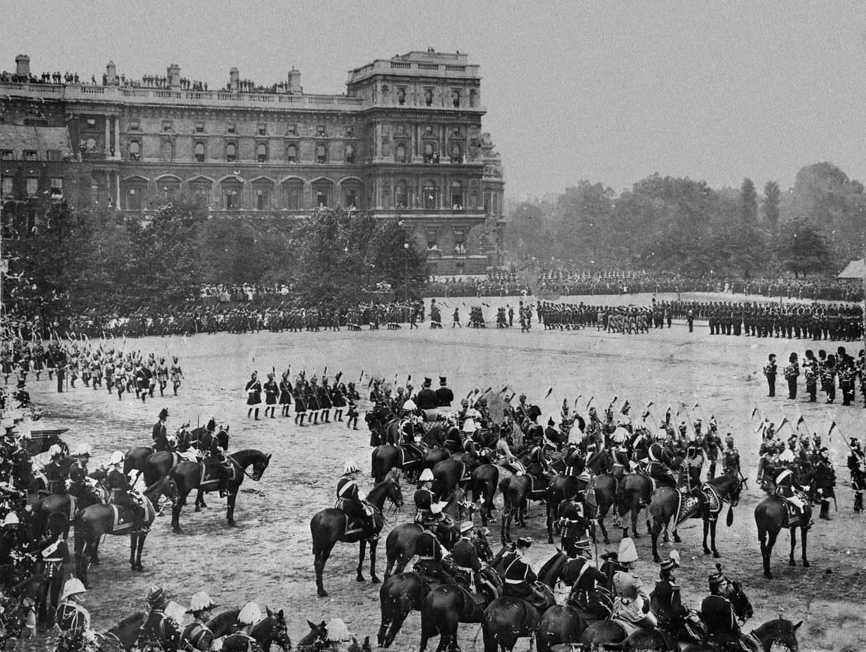 Revisão do contingente do exército indiano, desfile de guardas de cavalos, junho de 1897 de Unknown