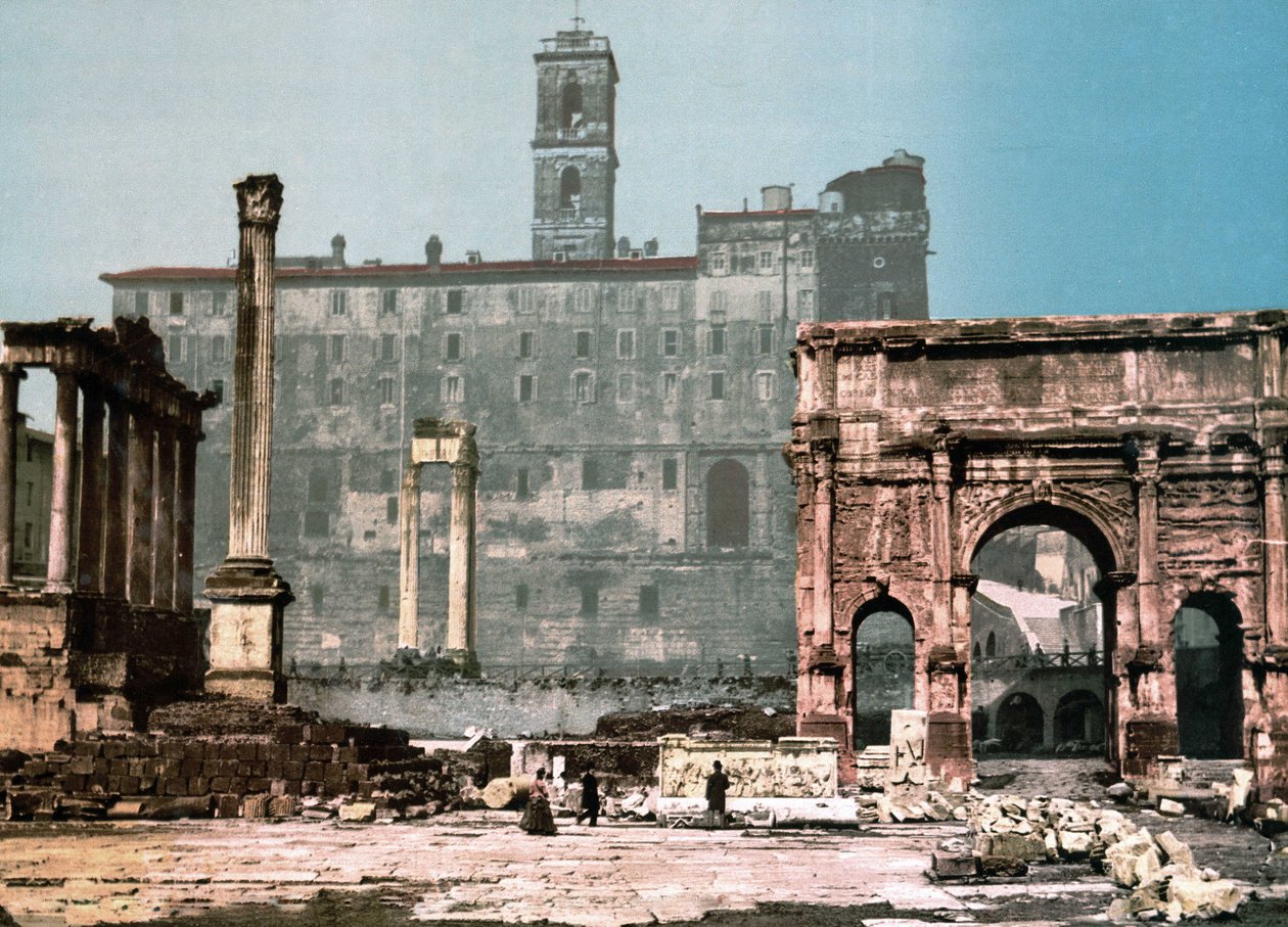 Roma. Templo de Saturno e Arco de Settimo Severo. Fotocromia sd. por volta de 1900. de Unknown photographer