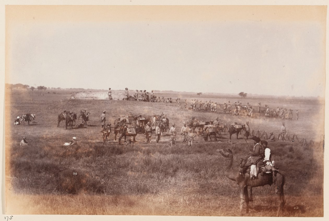 Sapadores e mineiros fazendo trincheiras de abrigo durante o Campo de Exercício de Delhi, 1885 por volta de de Unknown