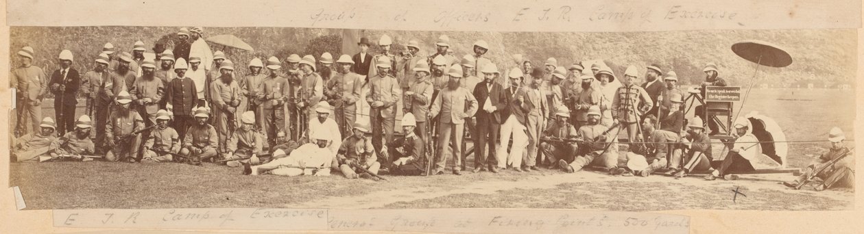 Os voluntários do East Indian Railway Rifle no seu campo de exercícios de Unknown photographer