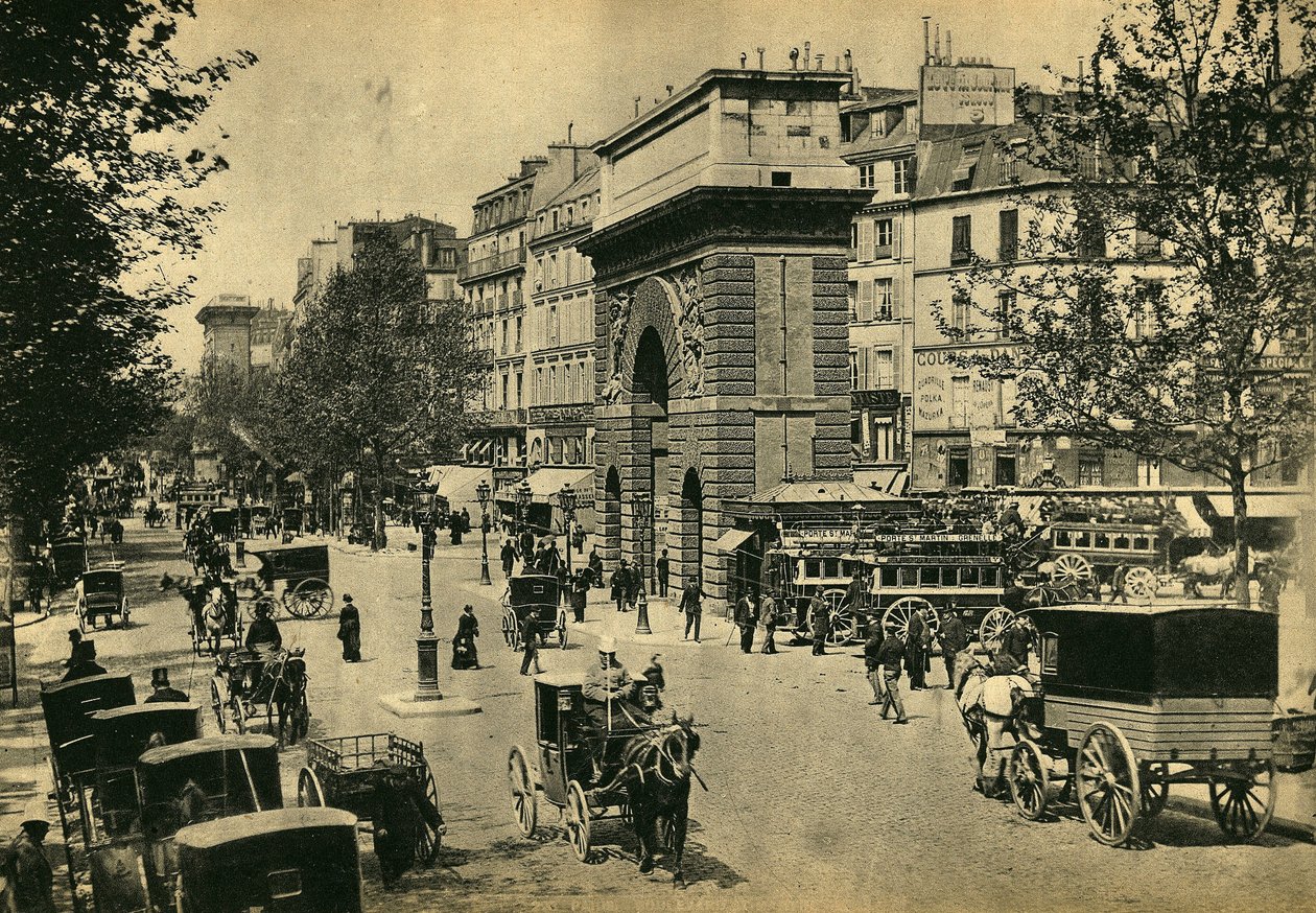 Vista de Porte Saint Denis, em Paris. Fotografia, final do século XIX, Paris. Coll. Selva. de Unknown photographer