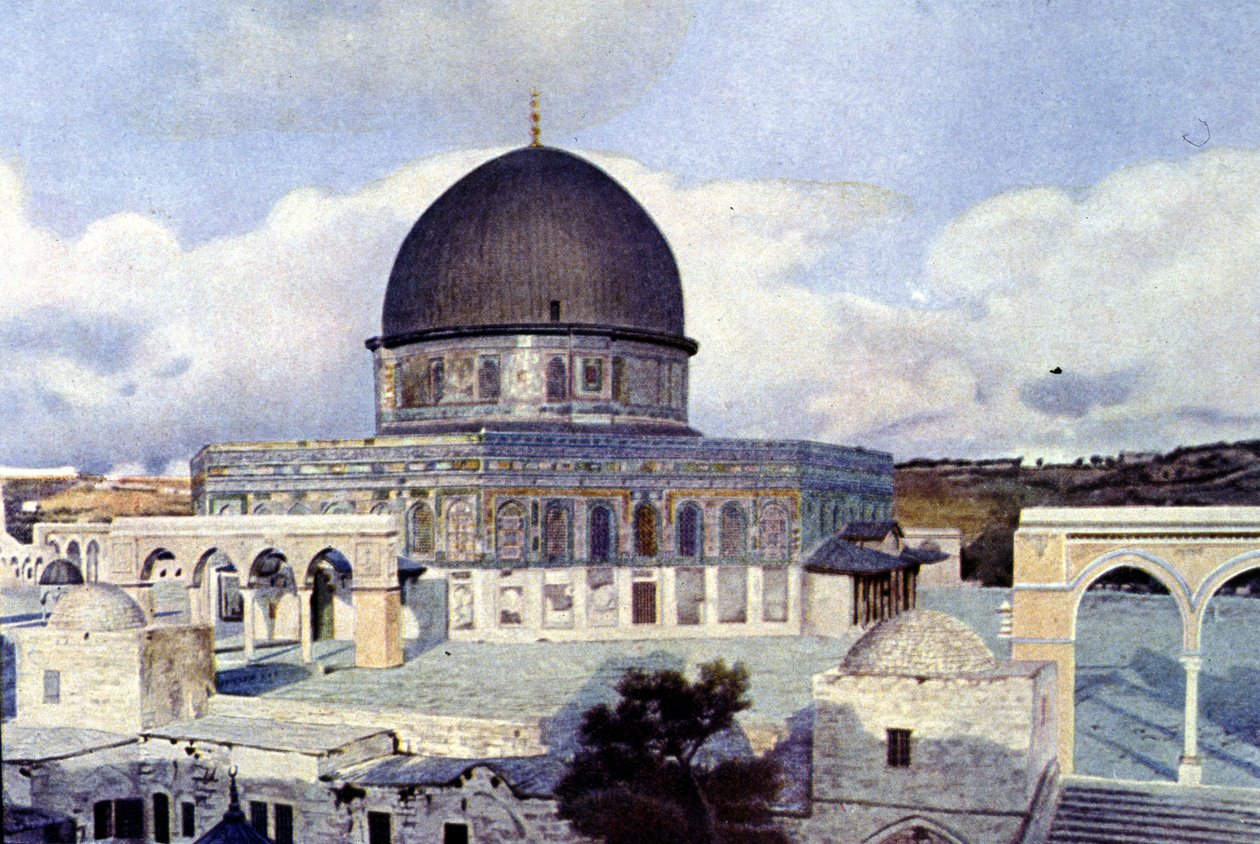 Vista do Mosquee de Omar em Jerusalém. Autocromo de Unknown photographer