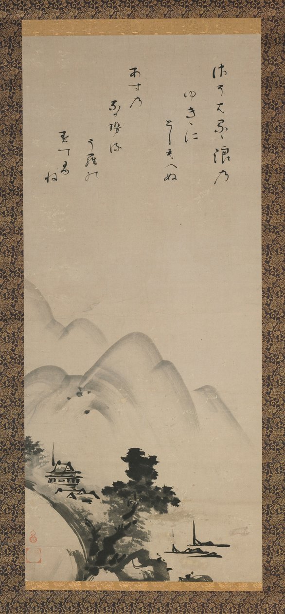 Rolo de suspensão representando uma paisagem, período Edo, século XVII (tinta sobre papel) de Unkoku Toeki