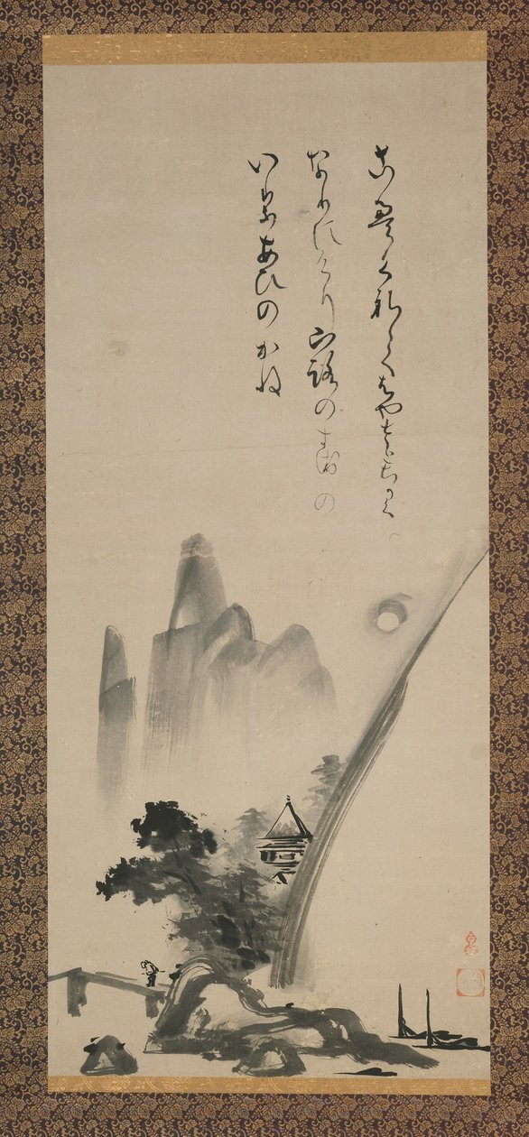 Rolo de suspensão representando uma cena de paisagem, período Edo, século XVII (tinta sobre papel) de Unkoku Toeki