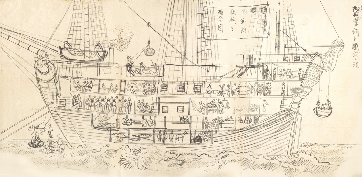 Interior de um navio de guerra alemão, século XIX. de Unsen