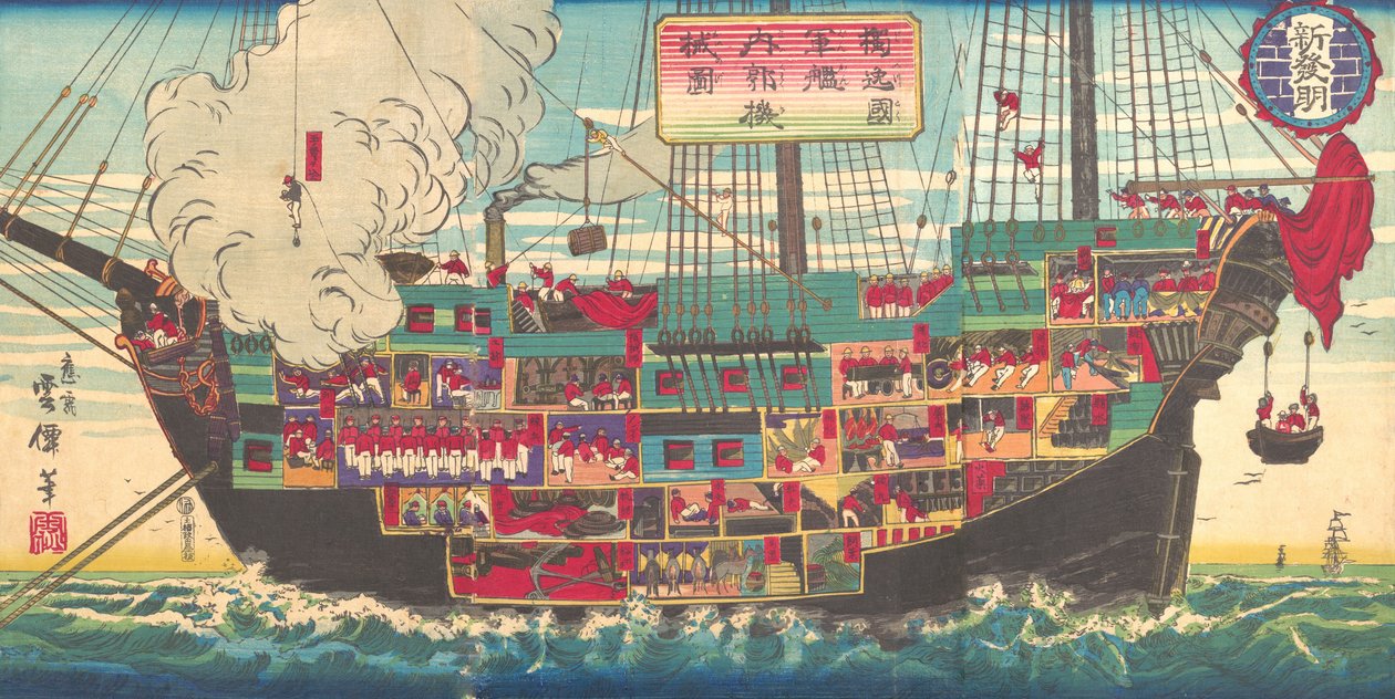 Interior de um navio de guerra alemão, século XIX. de Unsen