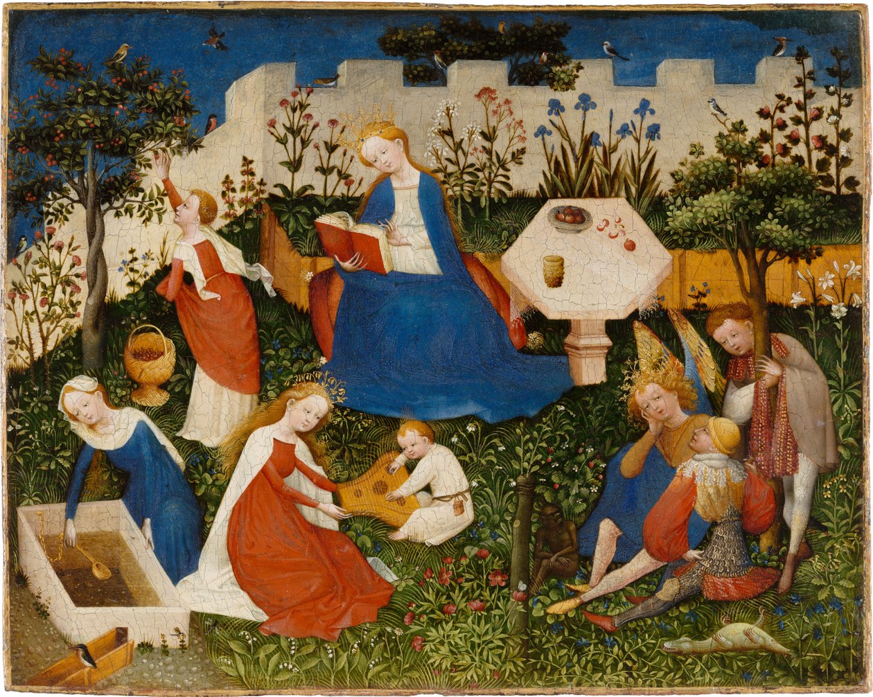 O Pequeno Jardim do Paraíso, c.1410-20 (técnica mista sobre carvalho) de Upper Rheinish Master