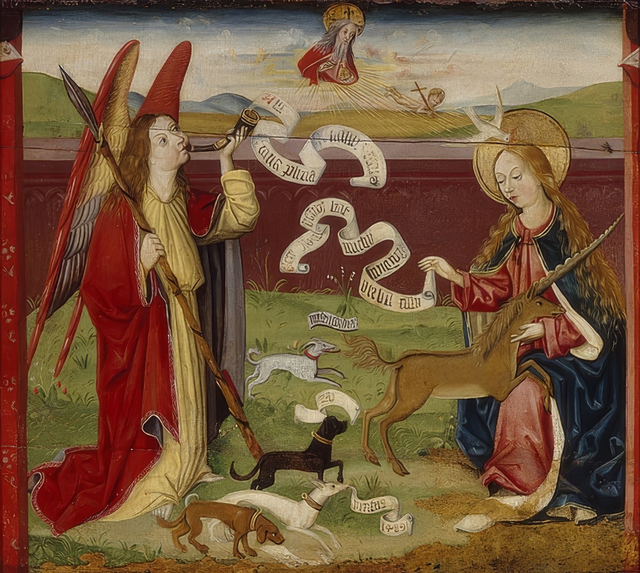 A Anunciação. A caça ao unicórnio místico. 1489 de Upper Rhenish Master