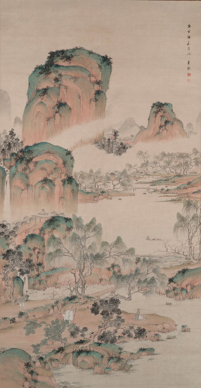 A Paisagem da Primavera no estilo azul-verde de Uragami Shunkin