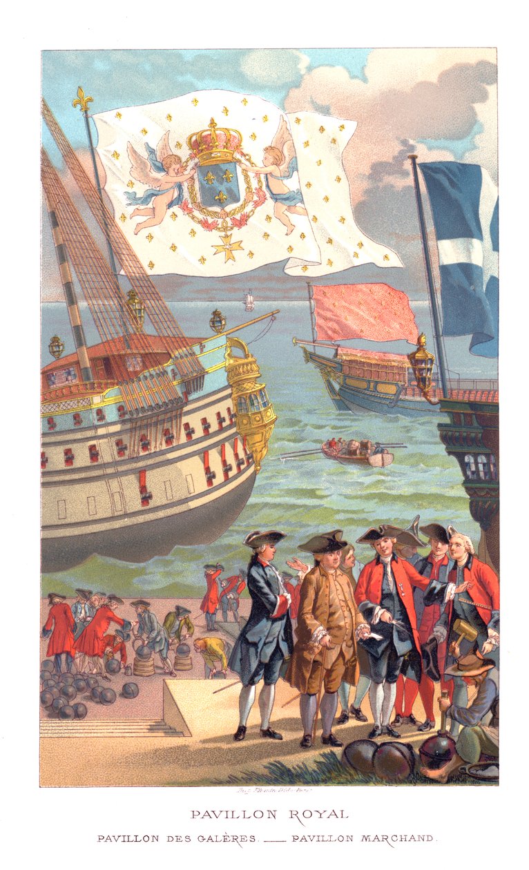 Bandeira real, bandeira de Galeão e bandeira de comerciantes, 1885. de Urrabieta