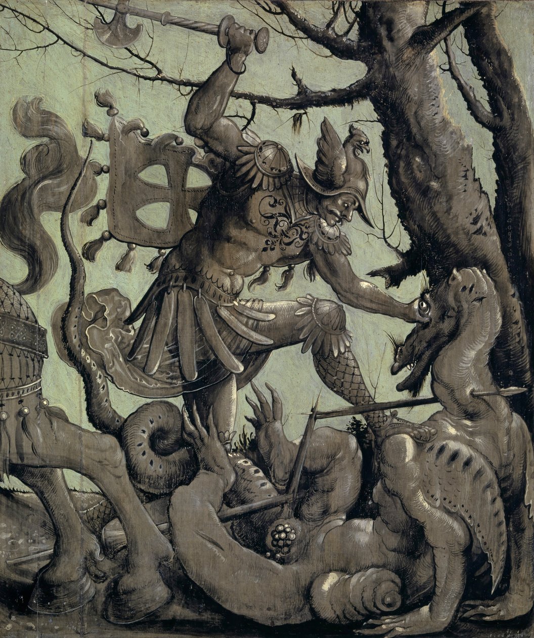 São Jorge Lutando contra o Dragão, c.1520 (têmpera na lenha) de Urs Graf