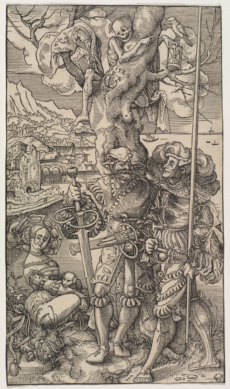Mercenários e uma mulher com morte em uma árvore, 1524. de Urs I Graf
