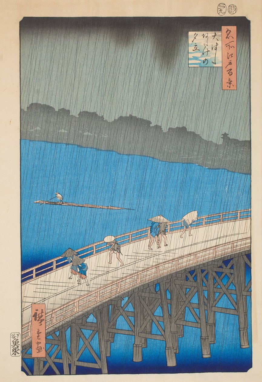 Chuva torrencial na Ponte Ohashi, Atake, da série Cem Vistas Famosas de Edo de Utagawa Hiroshige