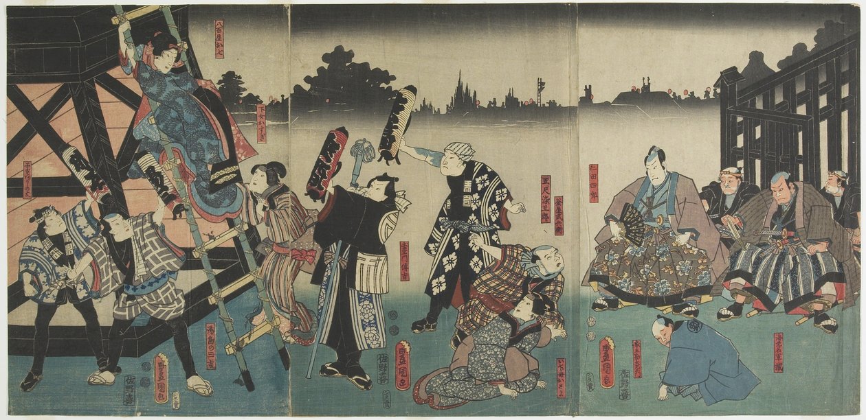 (Cena do Jogo do Kabuki Baseado na História de Yaoya Oshichi), 1847-1852 de Utagawa Kunisada