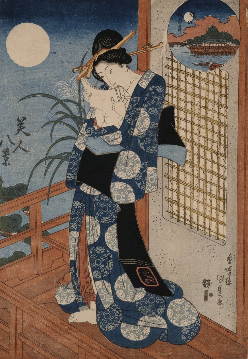 Lua de Outono sobre Miho de Utagawa Kunisada