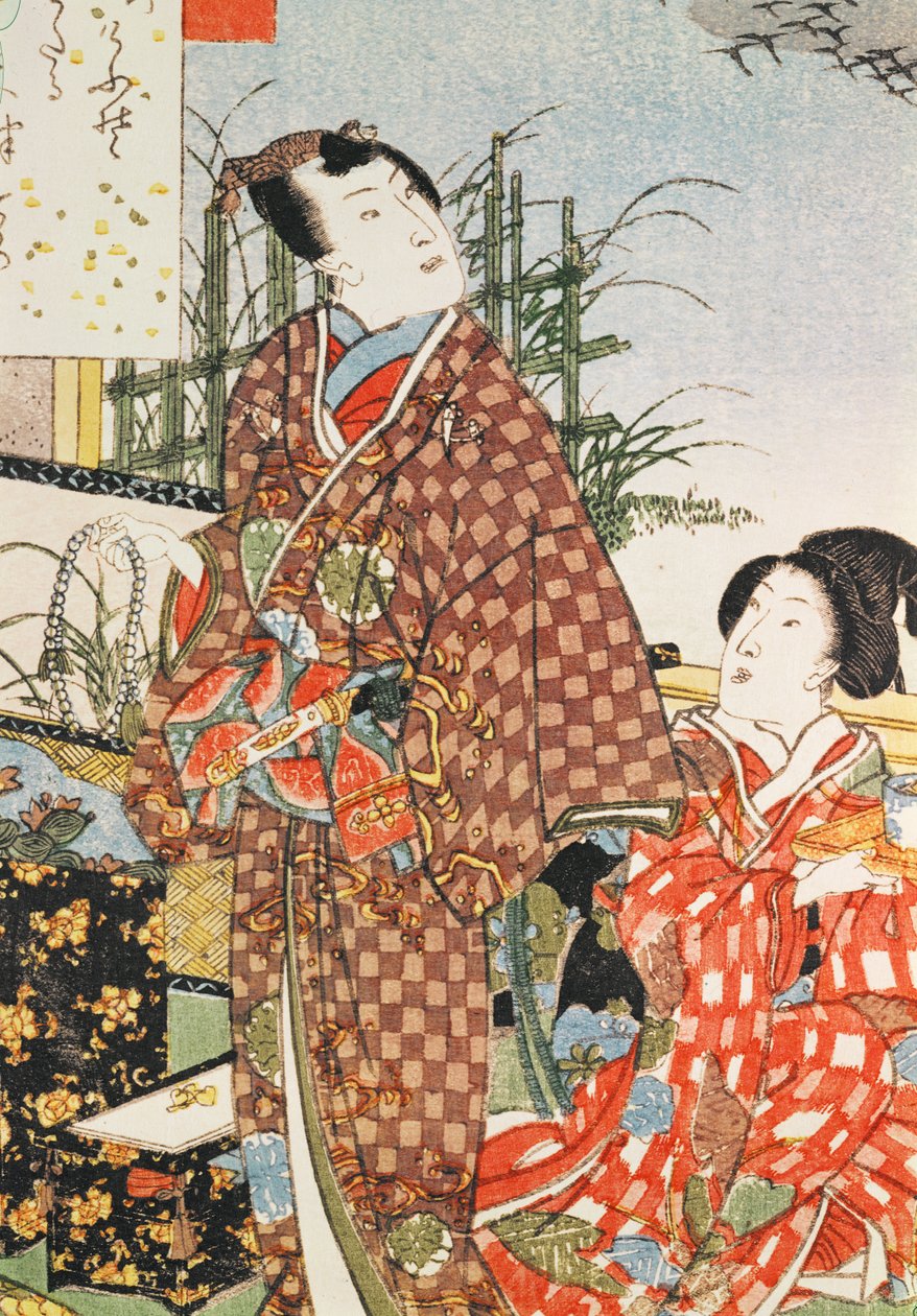 Ilustração de &39;O Conto de Genji&39; (impressão em xilogravura a cores) de Utagawa Kunisada