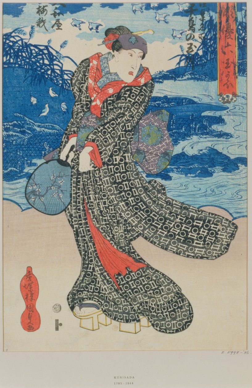 Mulher japonesa à beira-mar (impressão de woodblock de cor) de Utagawa Kunisada