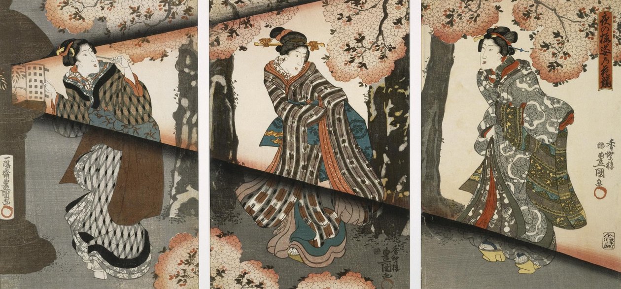 Cena Noturna com Meninas e Lanternas de Utagawa Kunisada