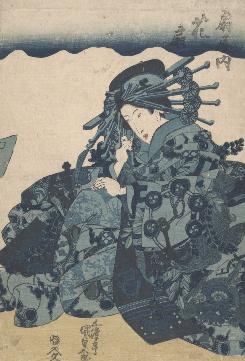 Impressão aizuri-e desconhecida, c.1830 de Utagawa Kunisada