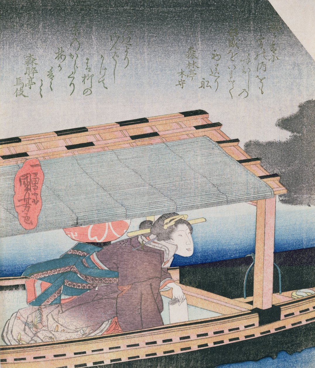Garota em um barco à noite, c.1830 (impressão de woodblock de cor) de Utagawa Kuniyoshi