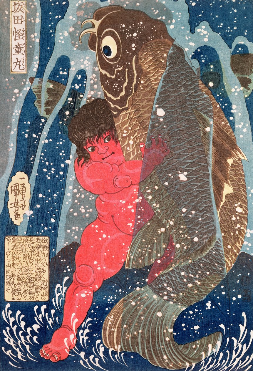 Kintoki nada acima da cachoeira (impressão do woodblock) (veja igualmente 100501) de Utagawa Kuniyoshi
