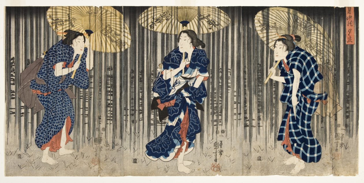 Banho repentino no verão, c.1849-51 (xilogravura) de Utagawa Kuniyoshi