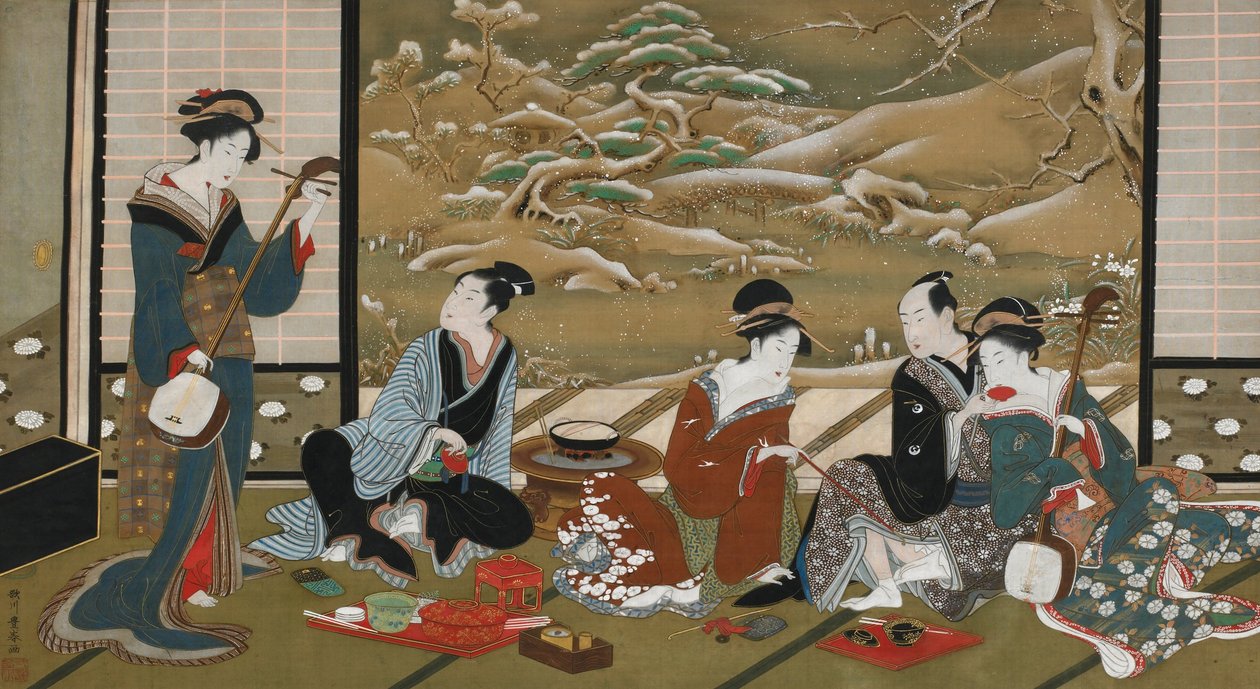 Uma festa de inverno de Utagawa Toyoharu