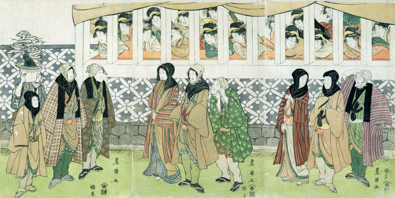 Atores que andam (impressão do woodblock da cor) de Utagawa Toyokuni