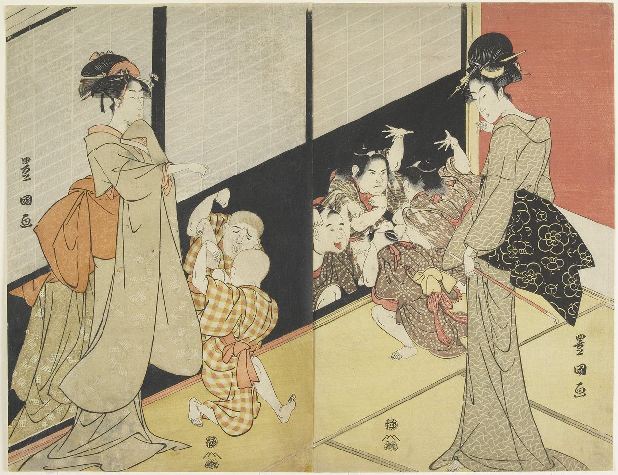 Crianças Deliciando-se em sua Reflexão, 1704-1825 de Utagawa Toyokuni