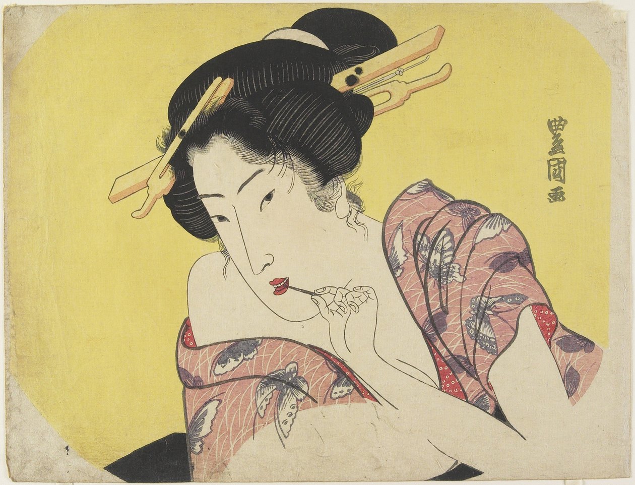 Mulher usando um palito, c.1820 (impressão woodblock de cor) de Utagawa Toyokuni