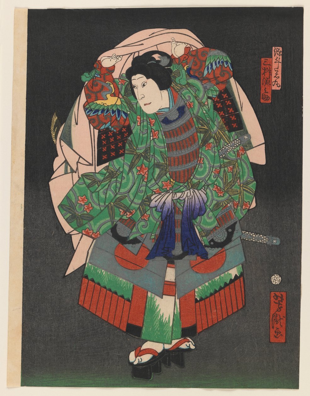 O ator de Osaka Kabuki Gennosuke III, c.1860 (impressão a cores em xilogravura com prata e latão) de Utagawa Yoshitaki