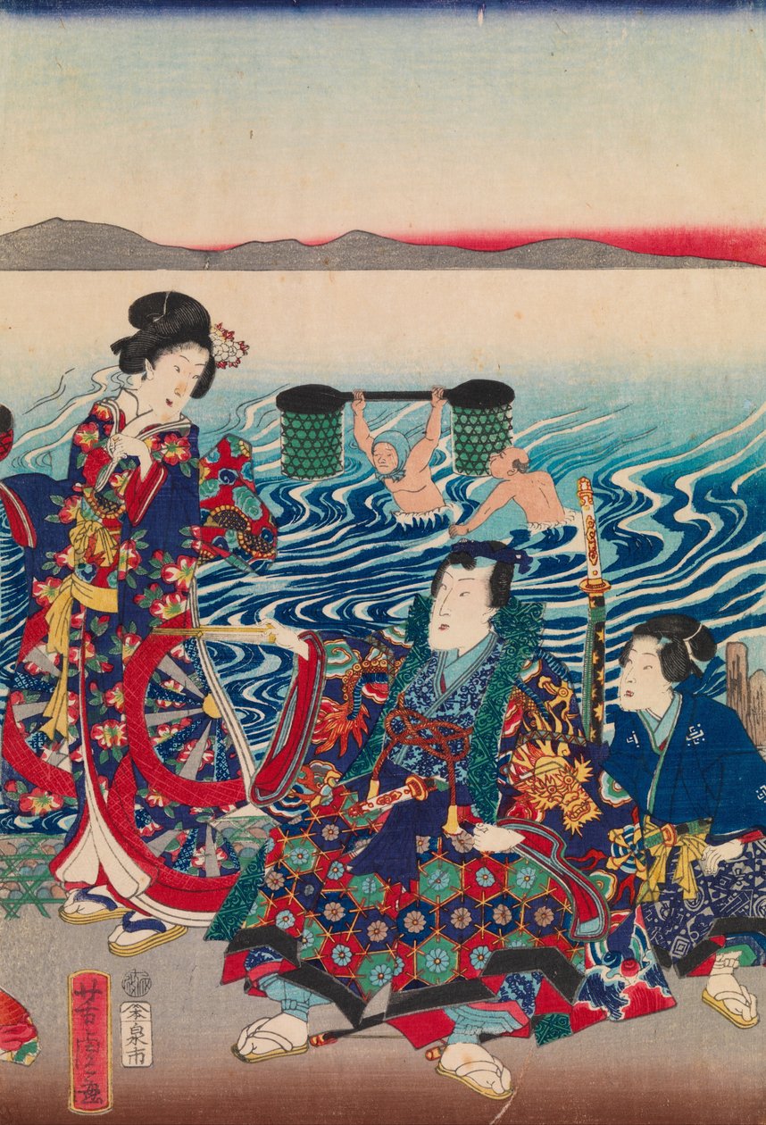 Genji atravessando o rio Oi de Utagawa Yoshitora
