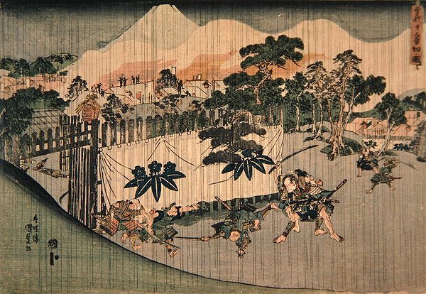 Os irmãos Soga matando dez inimigos, c.1830 (impressão em xilogravura colorida) de Utagawa Kunisada