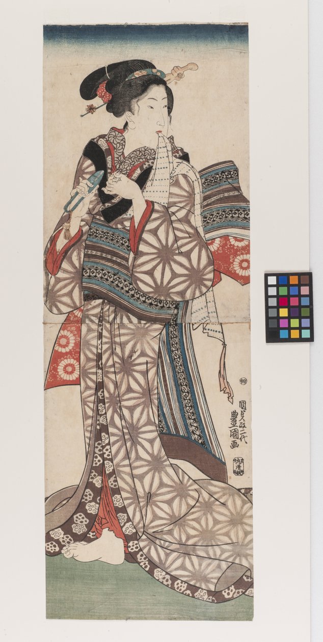 Mulher a cortar as unhas, cerca de 1845 (por assinatura; ver Notas do Conservador) (xilogravura a cores) de Utagawa (1786-1865) Kunisada