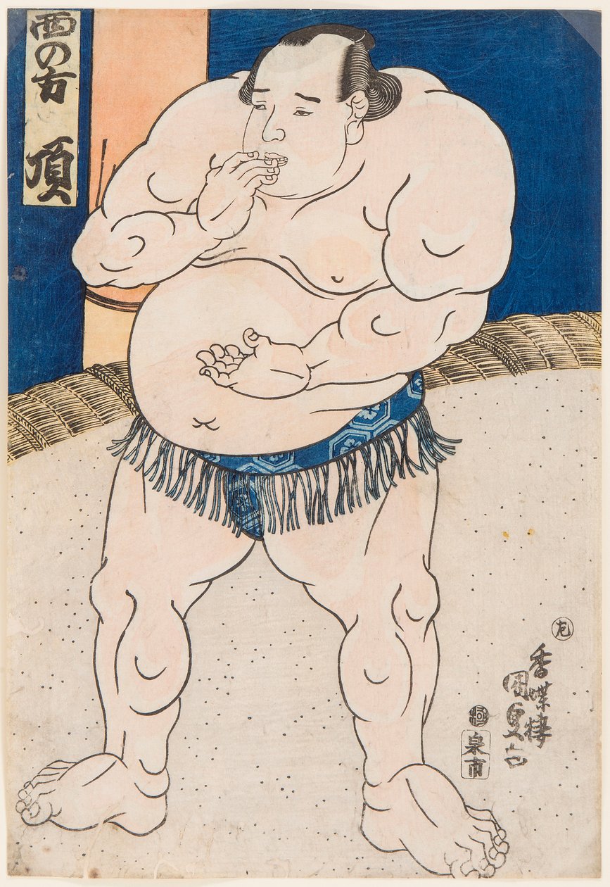 Retrato do lutador de sumo Itadaki. Impresso por Utagawa Kunisada (1786-1865) de Utagawa Kunisada