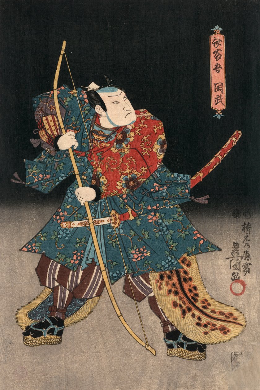 Ukiyo-e Impressão de um Ator Interpretando um Samurai por Kunisada de Utagawa Kunisada