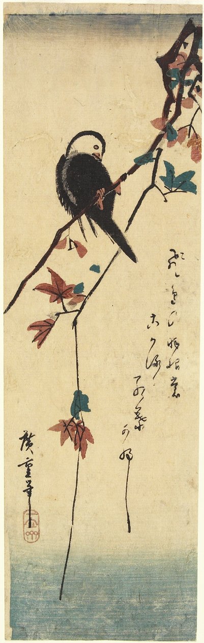 (Pássaro no ramo de bordo), 1830-1858 de Utagawa Hiroshige