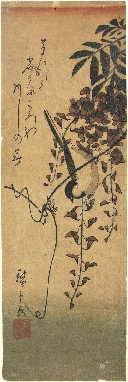 (Pássaro no ramo das glicínias) de Utagawa Hiroshige